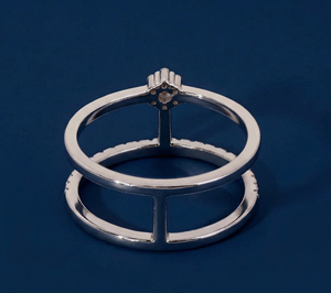 Anillo de Diamante Cultivado en Laboratorio, Anillo de Oro de 14K con Doble Banda Abierta, Anillo de Boda con Diamante Redondo Brillante de 0.27CT - Product Image 2