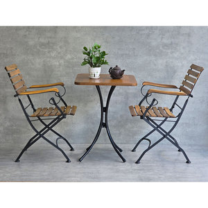 Modern Outdoor Acacia Wood <b>Table</b> Set with 2 <b>Foldable</b> Chairs for <b>Garden</b> Dining Durable Design CBCF289 - Product Image 4