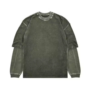 เสื้อยืดแฟชั่นผู้ชายทรงปกติ แขนสองชั้น คุณภาพสูง ผลิตตามสั่ง ผ้าฝ้าย 100% แขนสั้น แบบย้อมสีเอซิด ขายส่งระดับพรีเมียม - Product Image 2