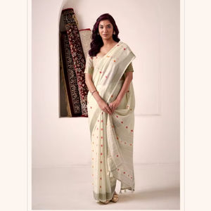Moderno Ligero Lino Seda Saree Floral Impreso Satén Transpirable Ecológico Versátil Todas las ocasiones étnicas Incluye Bandana - Product Image 1