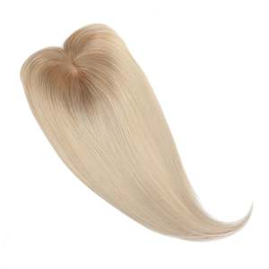 Remy Human <b>Hair</b> Topper with Bangs Silk Base <b>Rooted</b> Dirty Blonde & Pearl Blonde 1B - Product Image 3