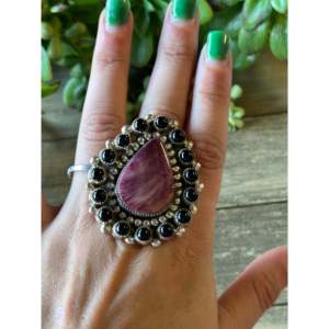 Darlene Begay Sterling Silver Multi Stone <b>Adjustable</b> <b>Ring</b> Rhodium Plated Bezel Set Gemstone Jewelry - Product Image 2