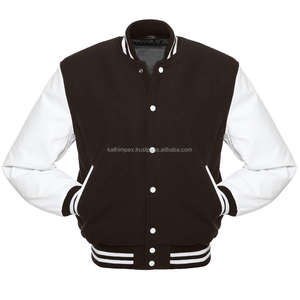 Unisex College Outerwear Custom Varsity Jacket <b>Wool</b> Body Leather Sleeves Brown <b>White</b> Embroidery Snap Button Closure Ready Spring - Product Image 3