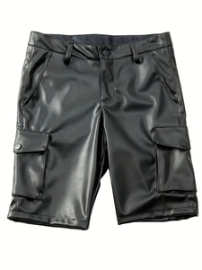 Comfortable New Arrival Men Leather Shorts Custom Breathable Cotton Solid Colour Shorts <b>Mid</b> Waisted PU Leather Shorts For Men - Product Image 5