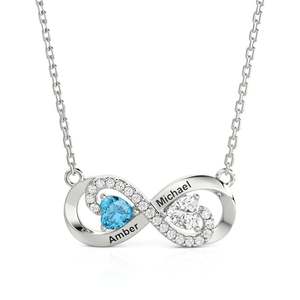 Collier personnalisé Jeulia avec gravure double cœur infini en zircon pour anniversaire - Product Image 1