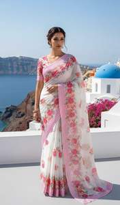 ผ้าซารีผู้หญิงแบบหนา ดีไซน์เนอร์สไตล์บอลลีวูด ขอบผ้าซาติน จากอินเดีย มีสินค้าในสต็อก - Product Image 5