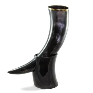 High Quality Real Water Buffalo <b>Drinking</b> Horn Polished Animal Style Horn <b>Stand</b> Brass Molding for Wine <b>Drinking</b> Viking Horn Cup - Product Image 1