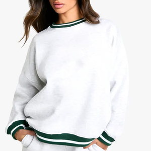 ชุดเซ็ตเสื้อสเวตเชิ้ตและกางเกงขายาวผู้หญิงมาใหม่ ลายทาง แต่งขอบเสื้อแบบโอเวอร์ไซส์ คอกลม พร้อมกางเกงทรงหลวม - Product Image 3