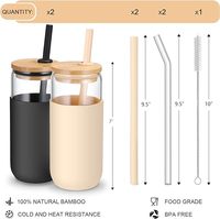 Offres Spéciales 20oz tasses à boire en verre manchon de protection en silicone couvercles et pailles en bambou stockage de canettes de jus de bière