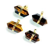 Fabuleux pendentif unisexe en pierre d'agate Shiva Lingam de 10-25 mm, enveloppé de fil de laiton, fait main, plaqué or et rhodium