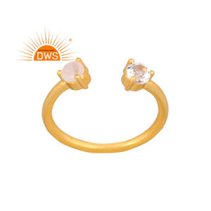 Venta caliente de plata esterlina chapada en oro Arco Iris Luna piedra y aguamarina piedra preciosa anillo ajustable Demi fabricante de joyería fina - Product Image 1