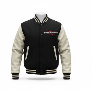 Chaqueta universitaria de invierno unisex, cuello alto clásico de lana y viscosa con bordado personalizado y logotipo frontal para equipos o escuelas - Product Image 1