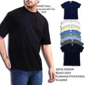 Custom <b>Blank</b> Cotton 220GSM Street Wear Oversize Drop Shoulder Heavy <b>Weight</b> Men's T-shirt Loose fit - Product Image 1