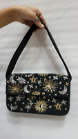 Pochette de soirée noire perlée, style céleste, indienne moderne, entièrement faite à la main, pour femme, de luxe, de créateur, pour mariage