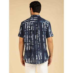 Amanush Men's Blue <b>Tie</b> Dye Short Sleeve Casual Shirt With Turn-down Collar Summer Woven Batik Style Summer Wear Mens Shirts - Product Image 4