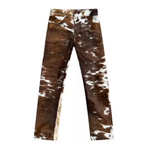 Pantalones de Cuero Vacuno para Hombre, con Patrón de Pelo, Corte Recto, Ropa de Calle de Invierno, OEM Personalizado - Product Image 1