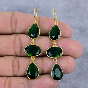 Cromo diópsido pera y forma ovalada piedra preciosa 925 plata esterlina chapado en oro adjuntar pendientes de alambre pendientes exclusivos regalos para ella - Product Image 2