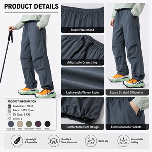 <span class=keywords><strong>Pantaloni</strong></span> Cargo da Uomo Leggeri Stile <span class=keywords><strong>Paracadutista</strong></span>, Tinta Unita, Eco-Friendly, Asciugatura Rapida, Impermeabili, Antivento, Traspiranti, in Nylon, Vestibilità Ampia per Esterni - Product Image 3