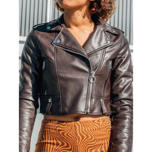 แจ็คเก็ตหนัง lambskin สีแดงสำหรับผู้หญิงแจ็คเก็ตหนังแท้สำหรับนักขี่จักรยาน - Product Image 1