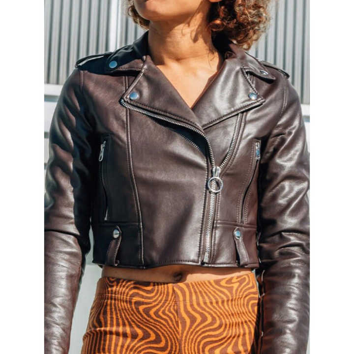 Red Lambskin Leather Cropped Jacket Women Leather Biker Jacket Leather Real Jacket