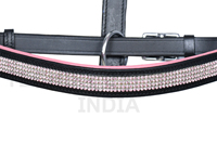 Harnais de cheval en cuir noir de qualité supérieure avec rembourrage rose et design en strass de cristal