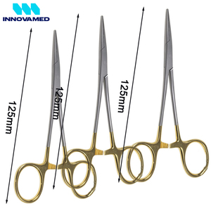 Pinzas Kelly con mango dorado, totalmente dentadas, de acero inoxidable, con bloqueo hemostático, certificadas CE, instrumento quirúrgico de clase I - Product Image 6