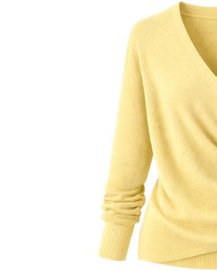 Women Yellow Wrap Style Knit Sweater Long Sleeve V Neck Soft Casual <b>Winter</b> <b>Top</b> Elegant Ladies Fashion Pullover For Daily Wear - Product Image 2