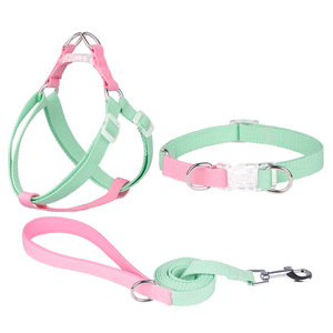 3 piezas rosa púrpura naranja azul colores enfrentados arnés de collar de perro de poliéster con correas para perros - Product Image 1