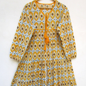 Nouvelle Collection Tie Dye Long Kaftan Col En V Demi-Manches Rayonne Tissu Lâche Robe Côté Fente Printemps À La Mode Bouton Naturel - Product Image 1