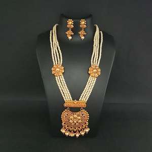 Ganpati Arts Fine Jewelry Set AD Stone Pearl Copper Necklace FBC0023A - Product Image 1