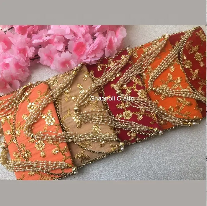 Indiase Handgemaakte Dames Geborduurde Clutch Tas Voor Vrouw Bruiloft Gunst Retour Cadeau