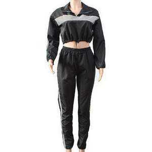 Ensemble décontracté sportif 2 pièces pour femme, automne, manches longues, uni, fermeture éclair, pantalon à chevilles, tenue courte, skinny, tricot, écologique - Product Image 2