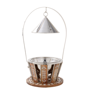 Réchaud moderne élégant avec support robuste conçu pour le réchauffement des aliments avec construction en acier inoxydable et accents en bois - Product Image 1