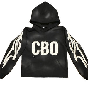 Patch de broderie personnalisé de haute qualité recadrée et lourde vintage unisexe 450 gsm sweats à capuche thermiques pour hommes - Product Image 1