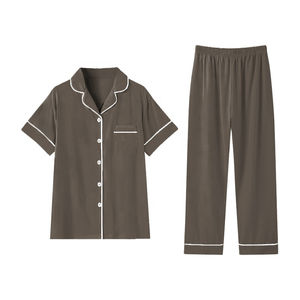 ชุดนอน2ชิ้นสำหรับผู้หญิงชุดนอนเลานจ์ชุดนอนแขนสั้นสีทึบออกแบบโลโก้ได้ตามต้องการ - Product Image 2