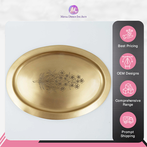 ถาดทองเหลืองทรงรีพรีเมี่ยมสีทองพร้อมเสิร์ฟอาหารว่างและน้ำดีไซน์หรูหราทันสมัย - Product Image 5