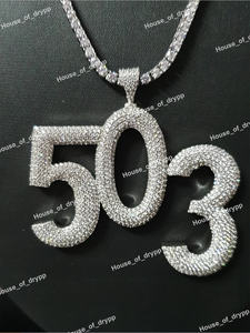 Colgante de Lujo Estilo Hip Hop con Número 503 Iced Out, Diamante Moissanita y Dije Baguette, Colgante Personalizado con Código de Área - Product Image 2