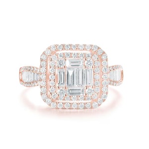 Bague de fiançailles Premium Cushion Double Halo Cluster avec diamants de laboratoire F-VS2 en or massif 14K, sertissage halo, produit pratique - Product Image 3