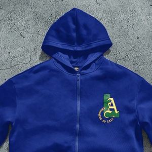 Nouveaux modèles sérigraphié en soie sweat à capuche zippé hommes hiver Streetwear surdimensionné ajustement léger sweat à capuche - Product Image 3