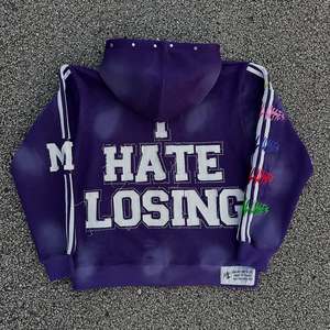 เสื้อฮู้ดโอเวอร์ไซส์สไตล์วินเทจผ้าบ็อกซี่เอวลอยปักลายปักโลโก้สำหรับการแสดงของผู้ชาย - Product Image 4