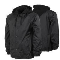 Veste classique pour homme Coach en toile enduite personnalisée, col montant, manches longues, respirante, coupe-vent, à capuche, poches avant, écologique