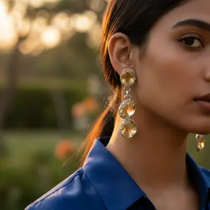 Women's <b>Citrine</b> Gemstone Dangle Earrings 925 Silver Freshwater Pearl Drop <b>Pendant</b> 18K Gold Plated Jewelry - Product Image 3