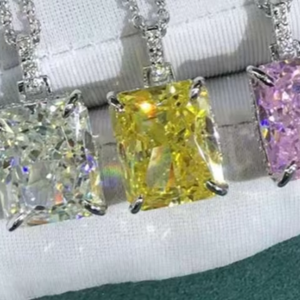 Collier en moissanite de 5 carats, couleur incolore, jaune ou rose, taille radiant, VVS, collier en diamant moissanite - Product Image 1