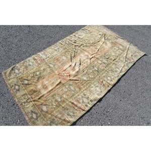 Tapis Vintage Traditionnel en Laine Beige Marron Patchwork Design 3.7X6.4 pi (112X195 Cm) Rectangle Couloir Motif Latex Viscose PP - Product Image 2