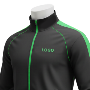 Ensemble de survêtement pour homme noir et vert, col roulé zippé, séchage rapide, design sportif avec logo imprimé, coupe classique, idéal pour l'automne - Product Image 3