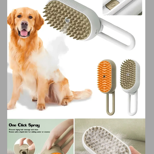 Steam <b>Pet</b> Grooming <b>Brush</b> Comb with Handle and Fur Collector for Cats and Dogs - Product Image 1