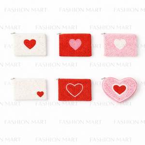 Valentine Beaded Coin Pouch Handmade Heart Pattern Zipper <b>Wallet</b> For Gifts - Product Image 4