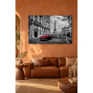 Impression sur toile Fida Black and White Paris Street avec Jaguar classique rouge - Product Image 5