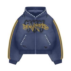 Custom Dongstd <b>Rhinestone</b> <b>Hoodie</b> Streetwear Oversized Hip Hop <b>Hoodie</b> Men Graffiti Print Zip Up Hoodies - Product Image 3