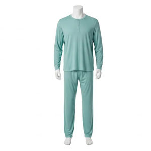 Ensemble de pyjama pour homme en coton mélangé doux et léger, respirant, en tricot teint en fil, confortable, pour dormir, se détendre, porter à la maison - Product Image 4